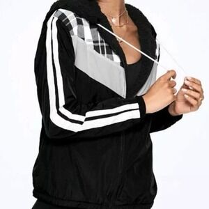 Victoria's‎ Secret "Pink" Sherpa Campus Full Zip Jacket Anorak Black White M/L